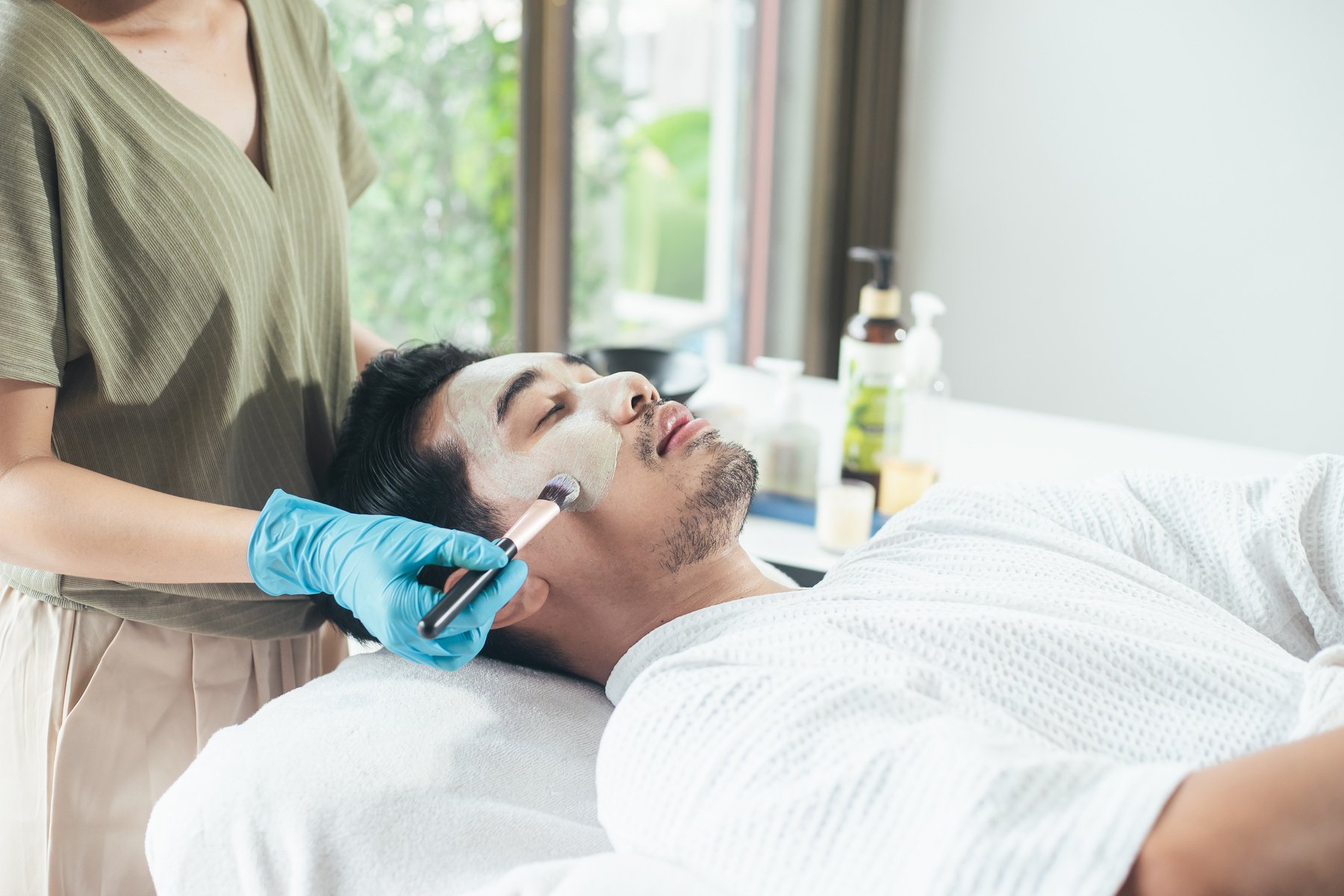 Concept facial treatment and skin rejuvenation for men.